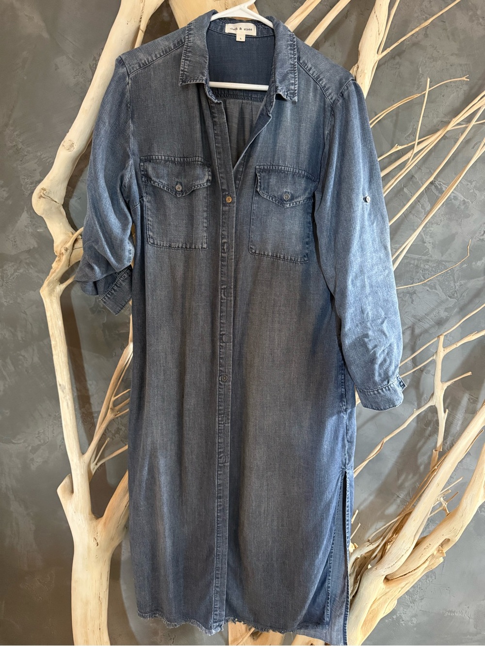 Cloth and Stone  Washed Blue Denim Shirt Dress